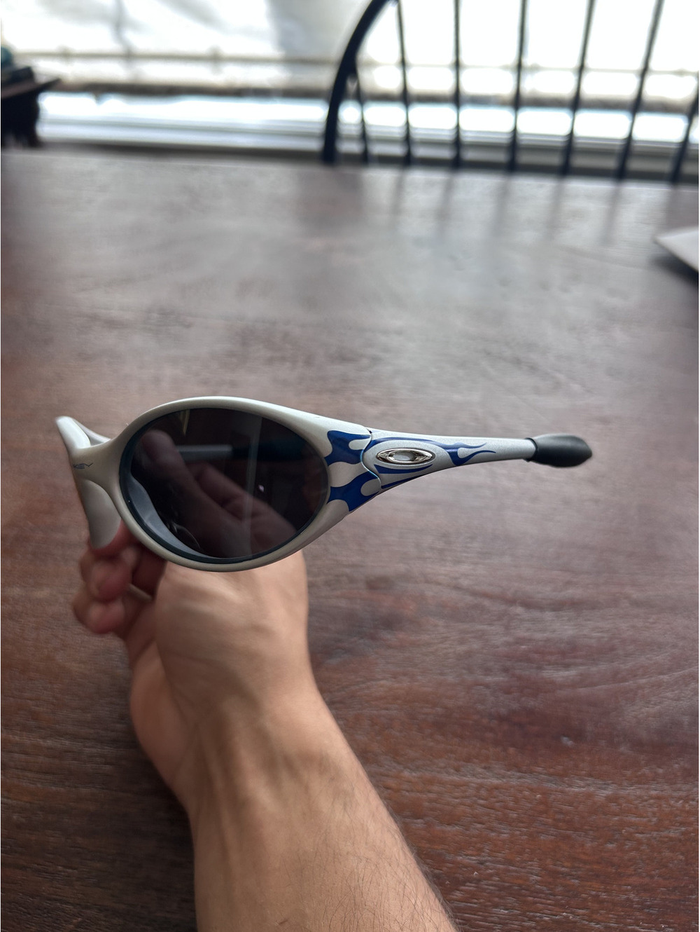 Silver and Blue Oval Sunglasses